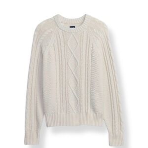 GAP Cream Cableknit Crewneck Sweater Size L